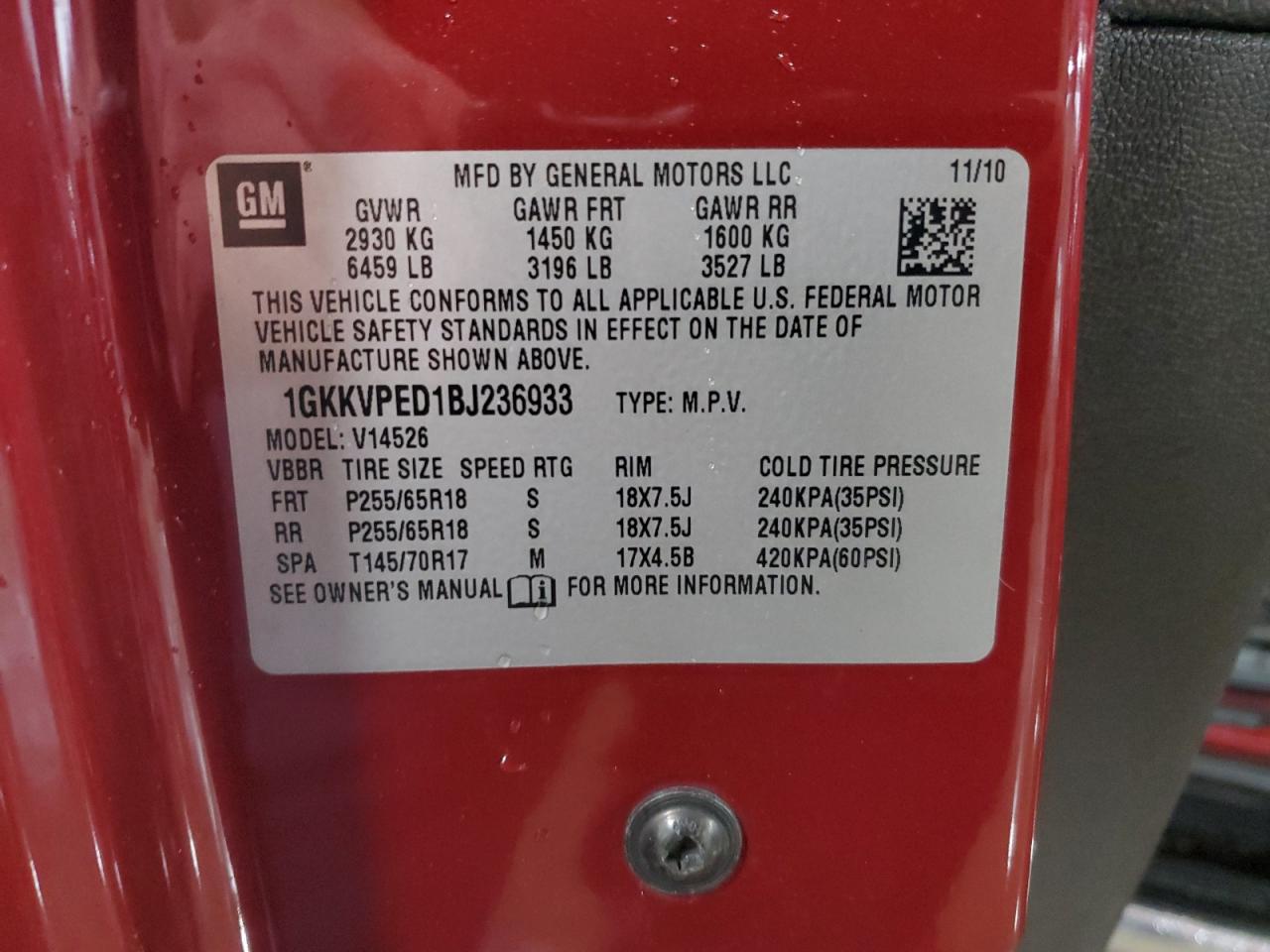 2011 GMC Acadia Sle VIN: 1GKKVPED1BJ236933 Lot: 91788795