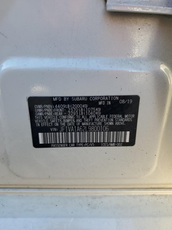 2020 Subaru Wrx VIN: JF1VA1A62L9800106 Lot: 90143925