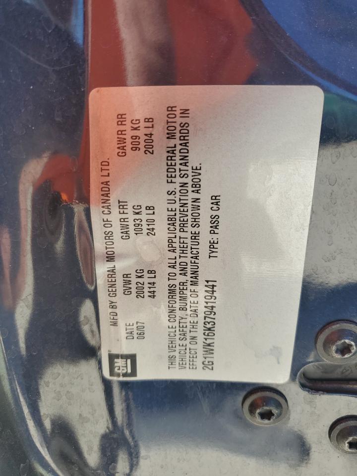 2007 Chevrolet Monte Carlo Lt VIN: 2G1WK16K379419441 Lot: 91418215