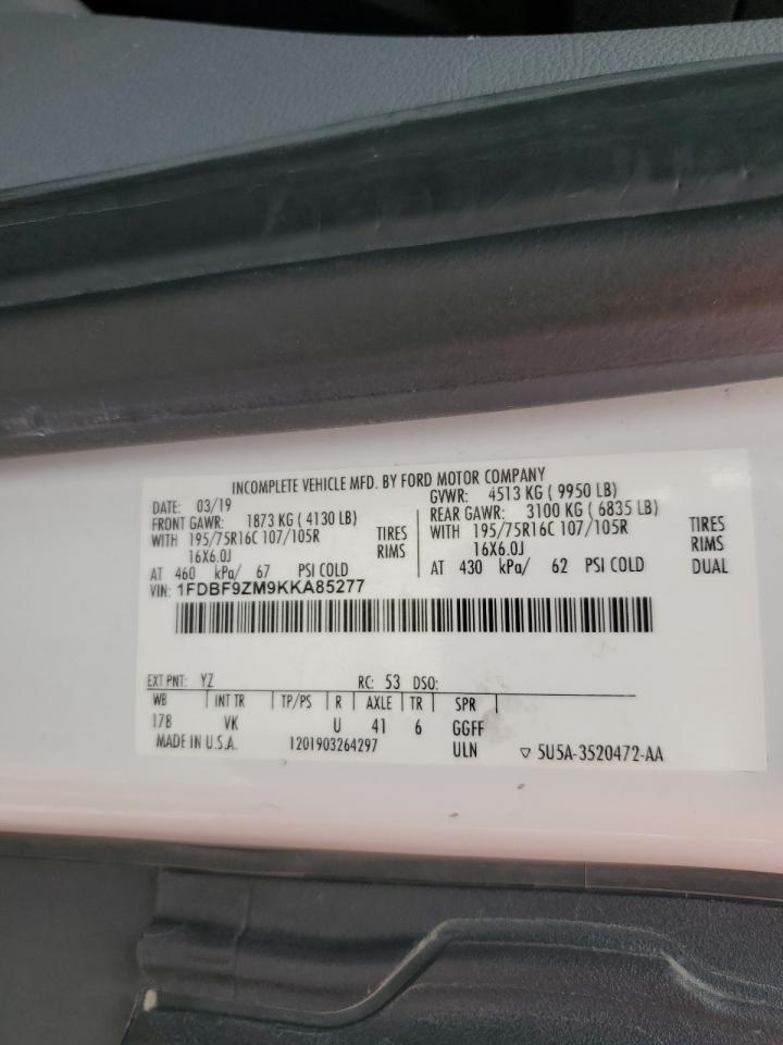 2019 Ford Transit Box Truck VIN: 1FDBF9ZM9KKA85277 Lot: 85439155