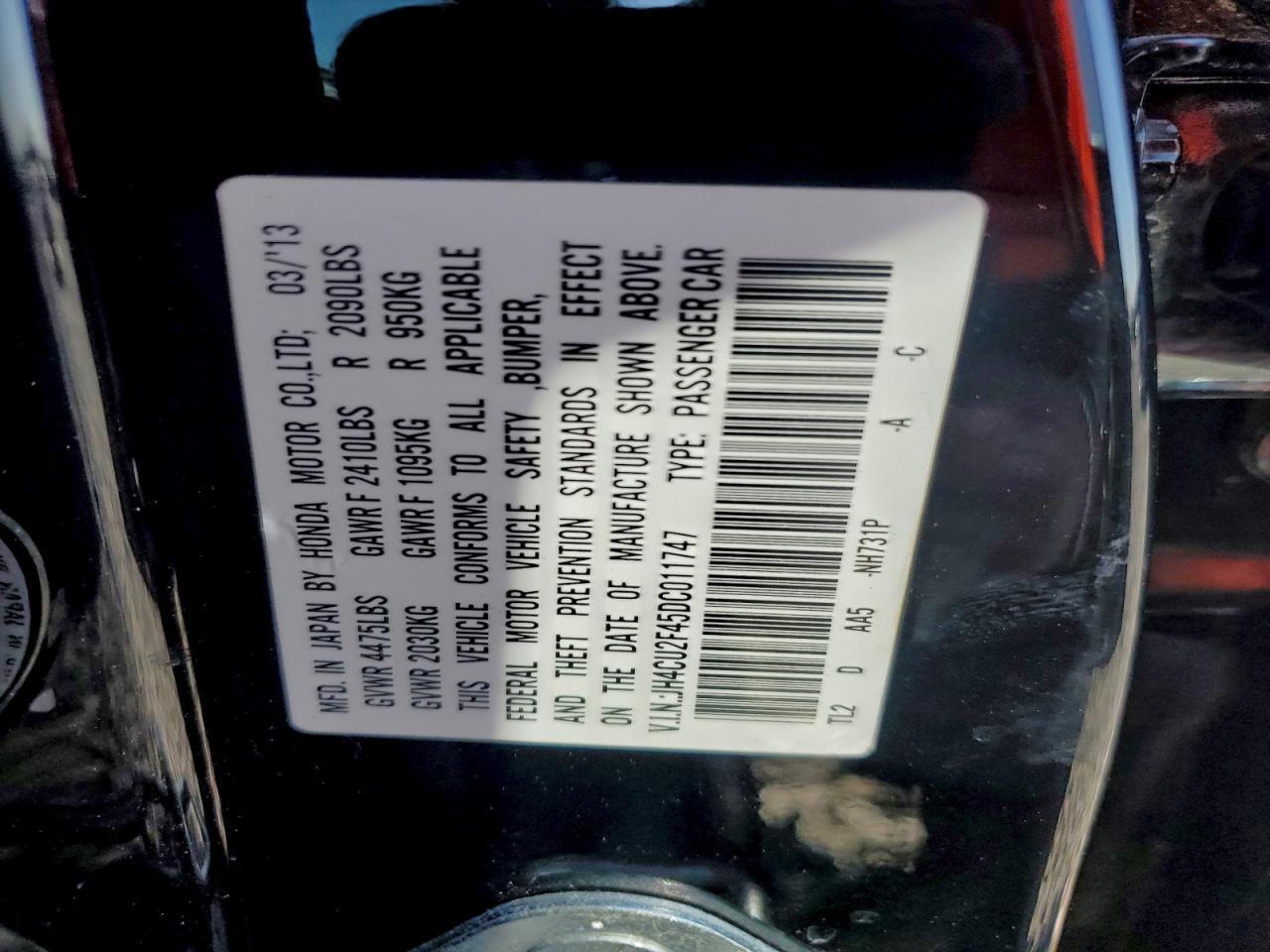 2013 Acura Tsx VIN: JH4CU2F45DC011747 Lot: 94055915