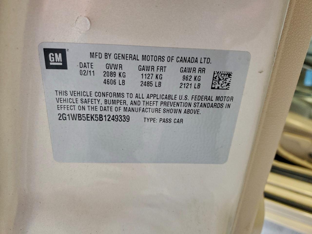 2011 Chevrolet Impala Lt VIN: 2G1WB5EK5B1249339 Lot: 94551885