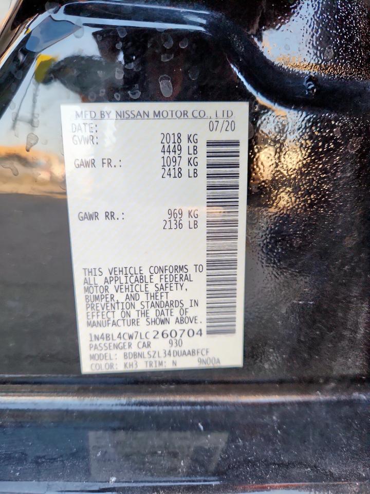 2020 Nissan Altima Sr VIN: 1N4BL4CW7LC260704 Lot: 92675225