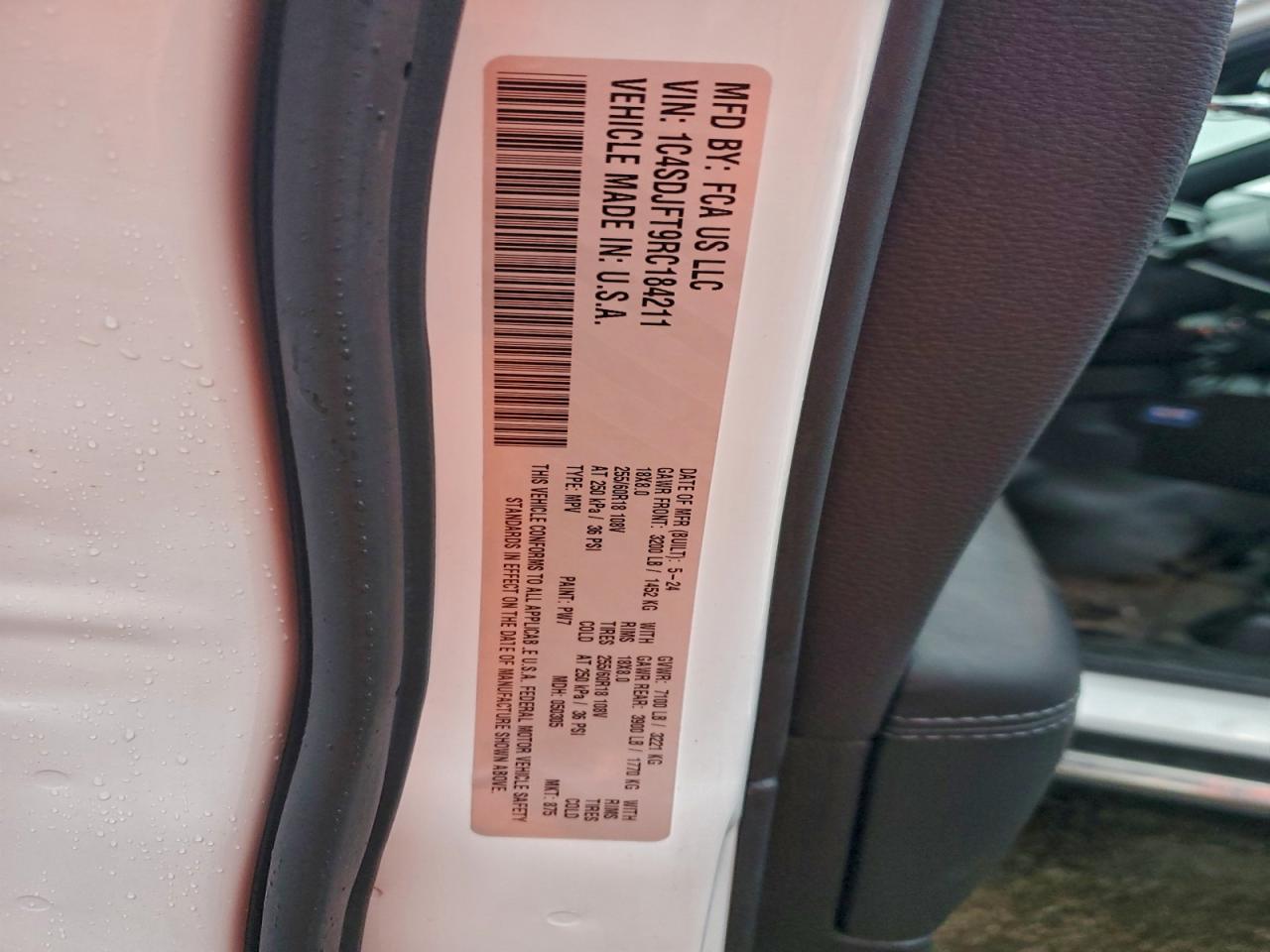 2024 Dodge Durango Pursuit VIN: 1C4SDJFT9RC184211 Lot: 92265485