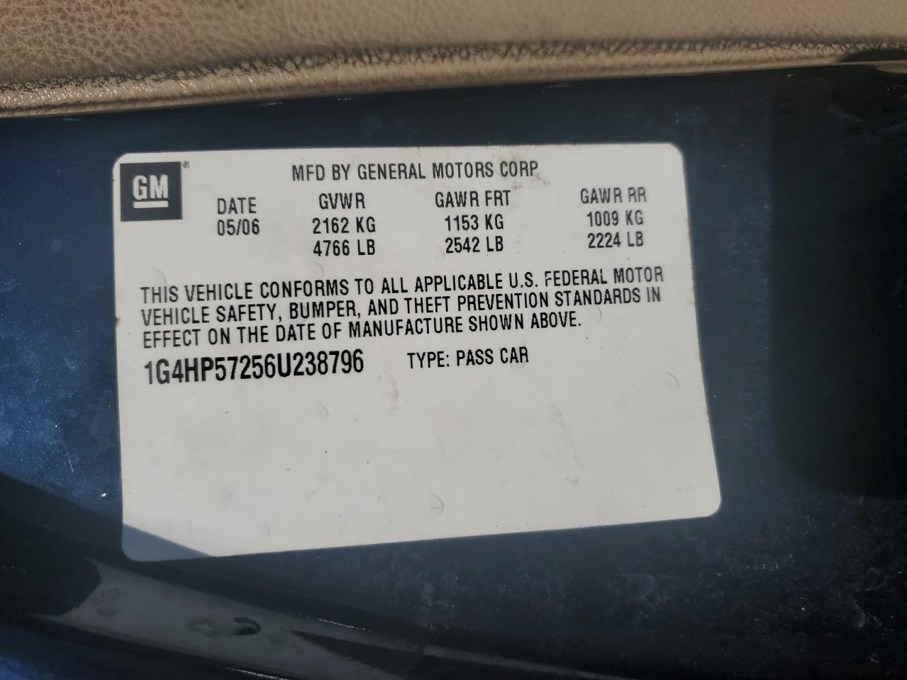 2006 Buick Lucerne Cx VIN: 1G4HP57256U238796 Lot: 91245615