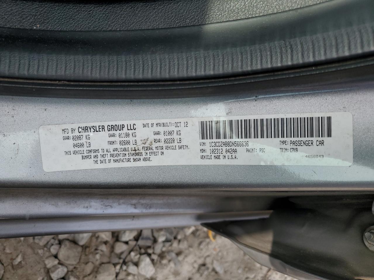 2013 Dodge Avenger Se VIN: 1C3CDZAB8DN566636 Lot: 93365275