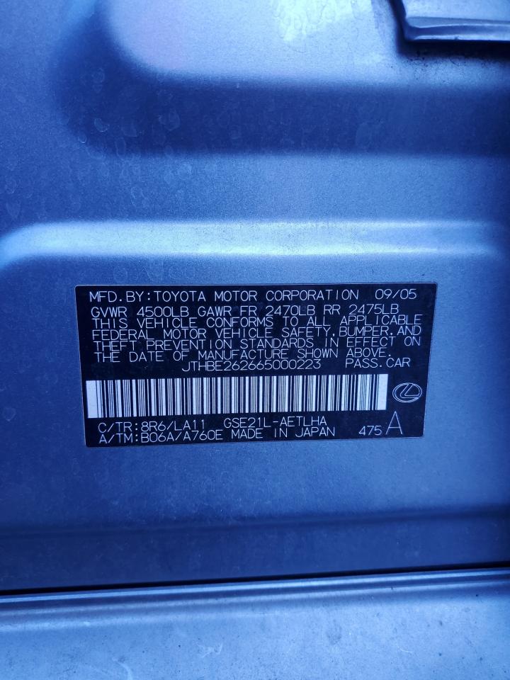 2006 Lexus Is 350 VIN: JTHBE262665000223 Lot: 91229305