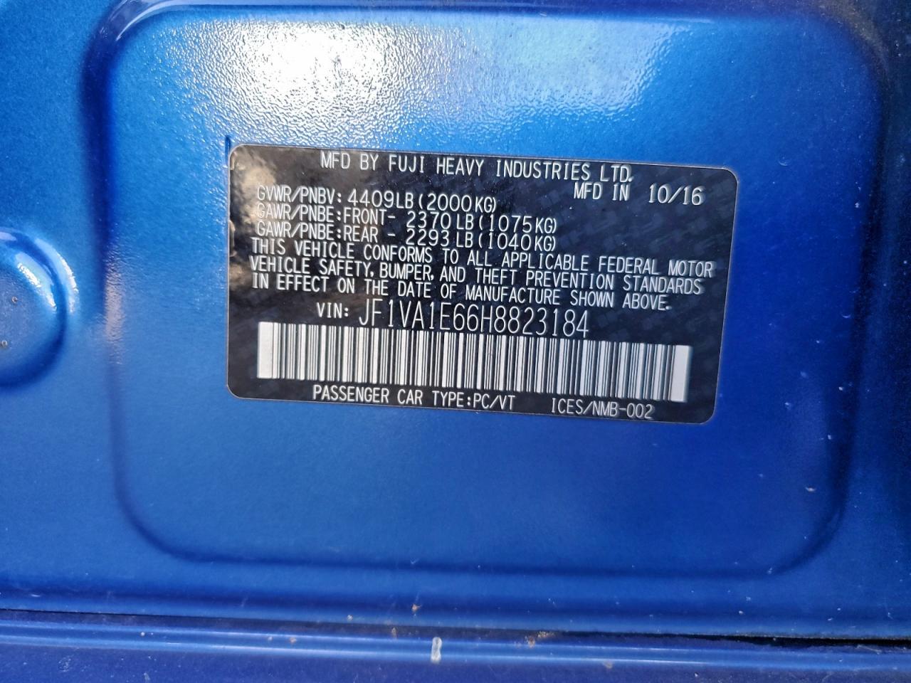 2017 Subaru Wrx Premium VIN: JF1VA1E66H8823184 Lot: 93417405