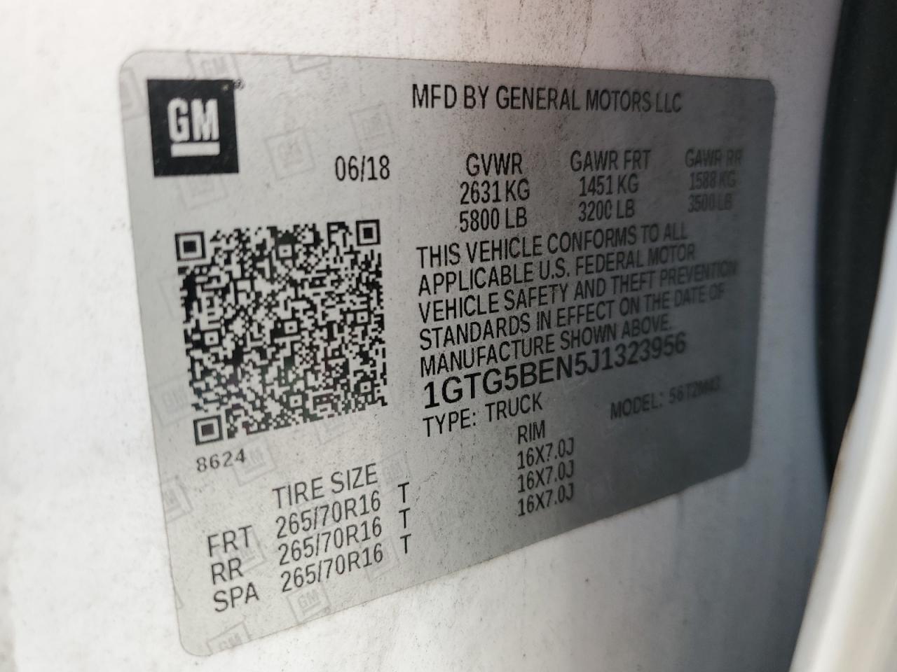 2018 GMC Canyon VIN: 1GTG5BEN5J1323956 Lot: 91792055