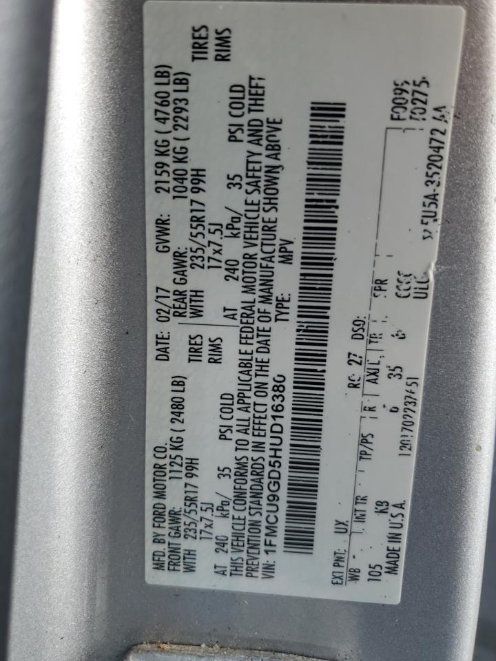 2017 Ford Escape Se VIN: 1FMCU9GD5HUD16380 Lot: 91769715