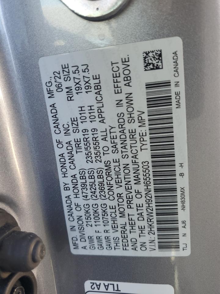 2022 Honda Cr-V Touring VIN: 2HKRW2H92NH655503 Lot: 93042355