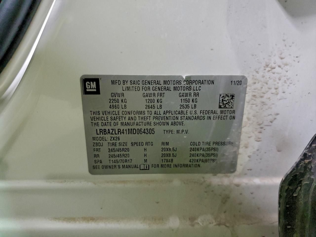 2021 Buick Envision Preferred VIN: LRBAZLR41MD064305 Lot: 93411585