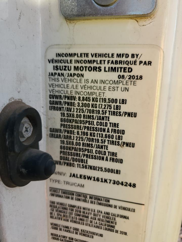 2019 Isuzu Nrr Flatbed Truck VIN: JALE5W161K7304248 Lot: 92704615