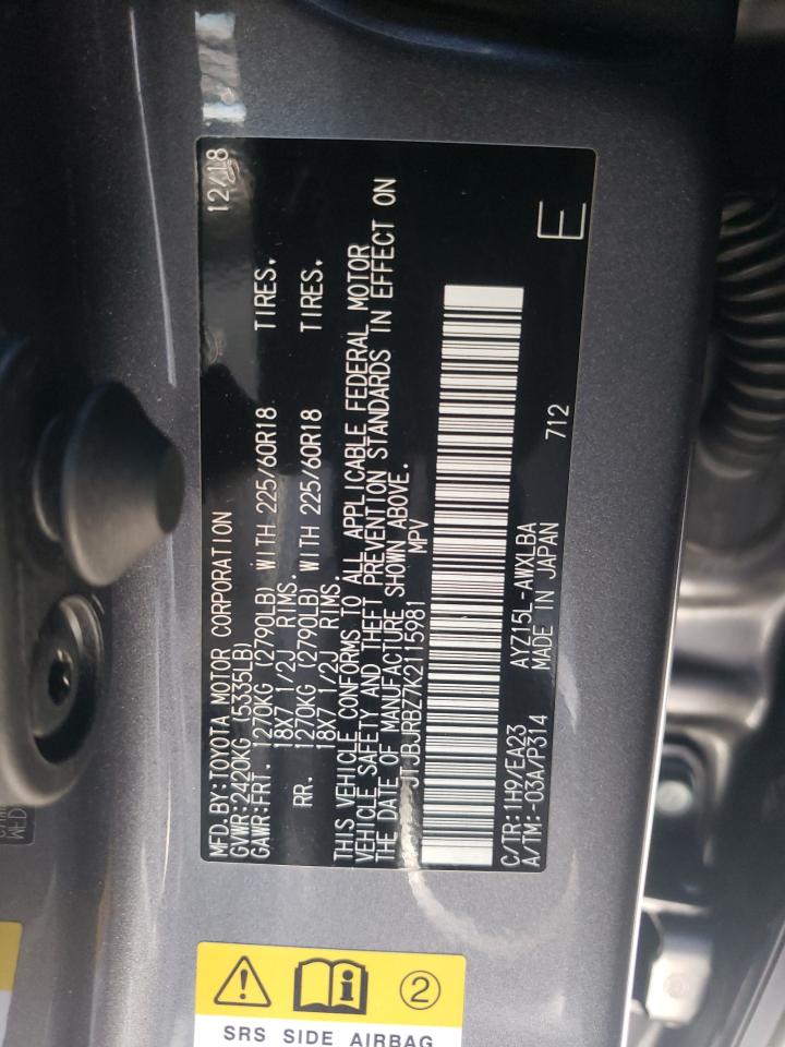 2019 Lexus Nx 300H VIN: JTJBJRBZ7K2115981 Lot: 91090305