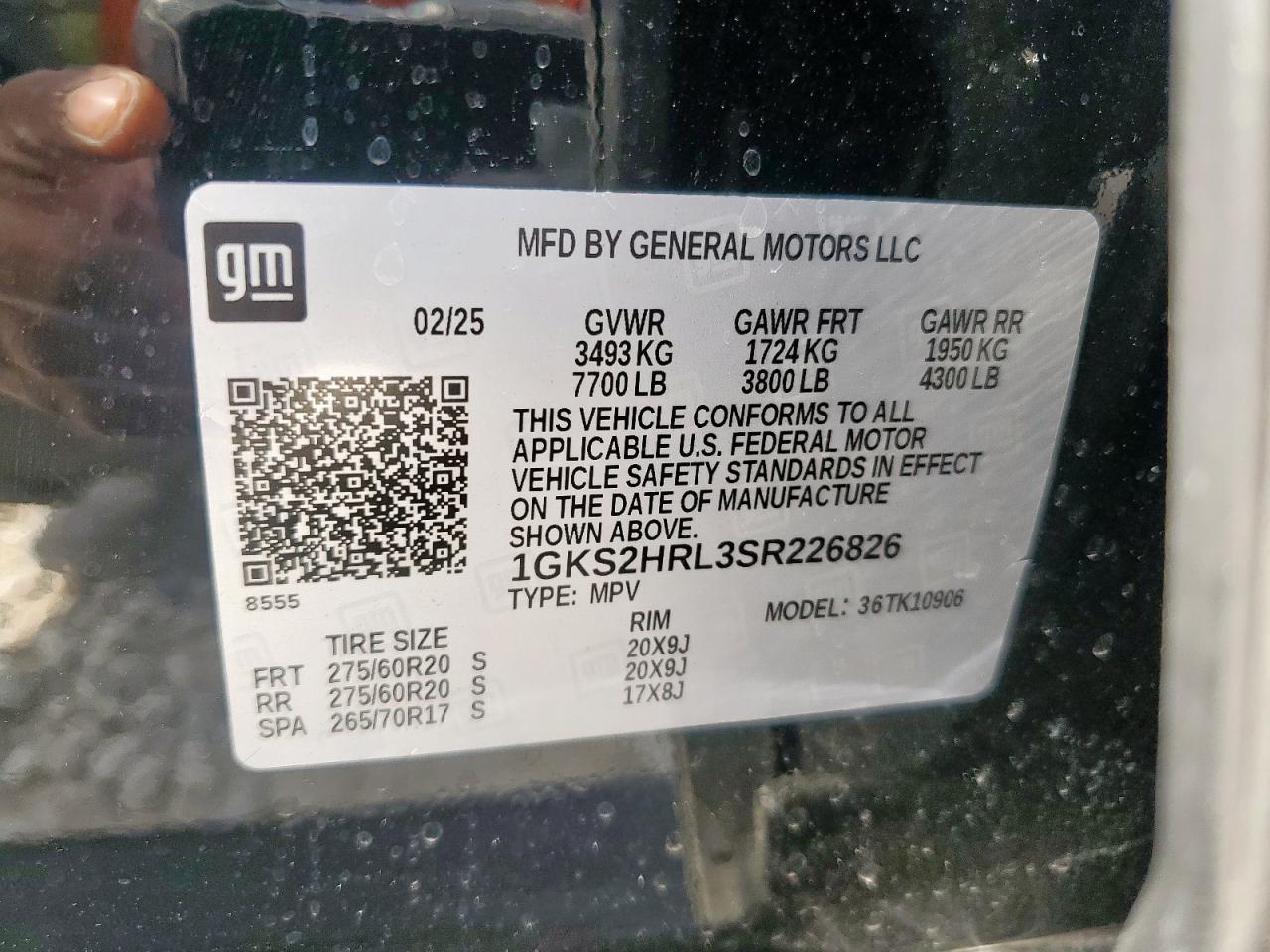 2025 GMC Yukon Xl At4 VIN: 1GKS2HRL3SR226826 Lot: 93145025