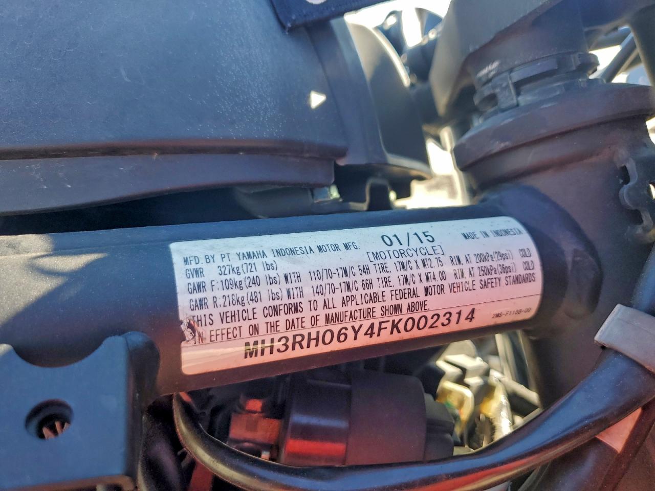 2015 Yamaha Yzfr3 VIN: MH3RH06Y4FK002314 Lot: 93924895