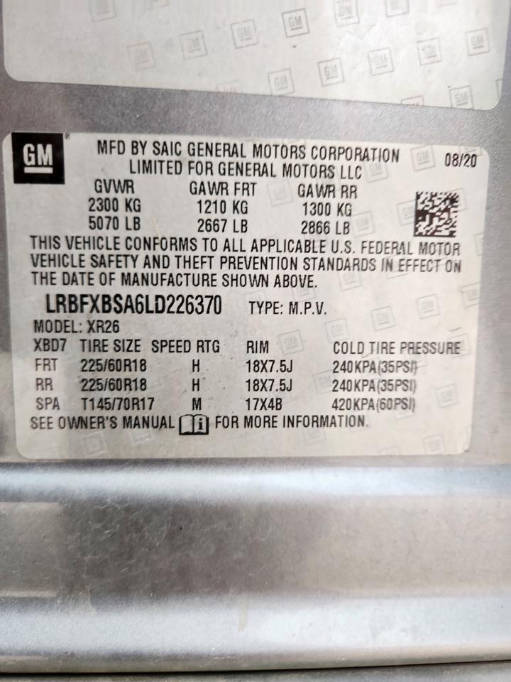 2020 Buick Envision Preferred VIN: LRBFXBSA6LD226370 Lot: 93462115