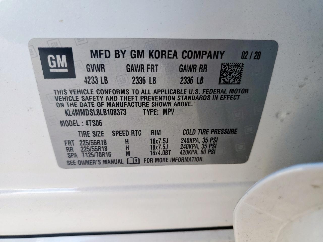 2020 Buick Encore Gx Select VIN: KL4MMDSL8LB108373 Lot: 93559755