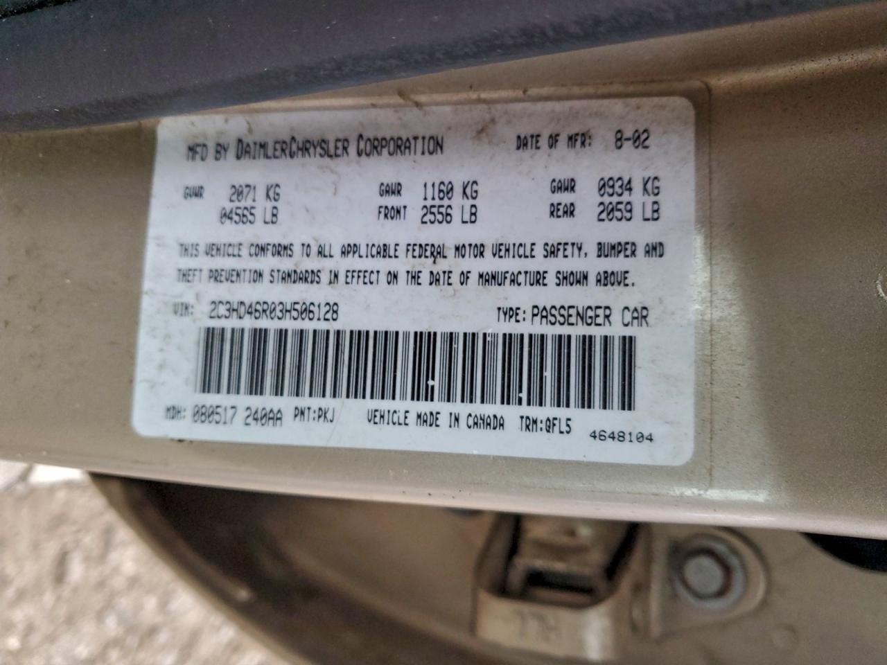 2003 Chrysler Concorde Lx VIN: 2C3HD46R03H506128 Lot: 94074645