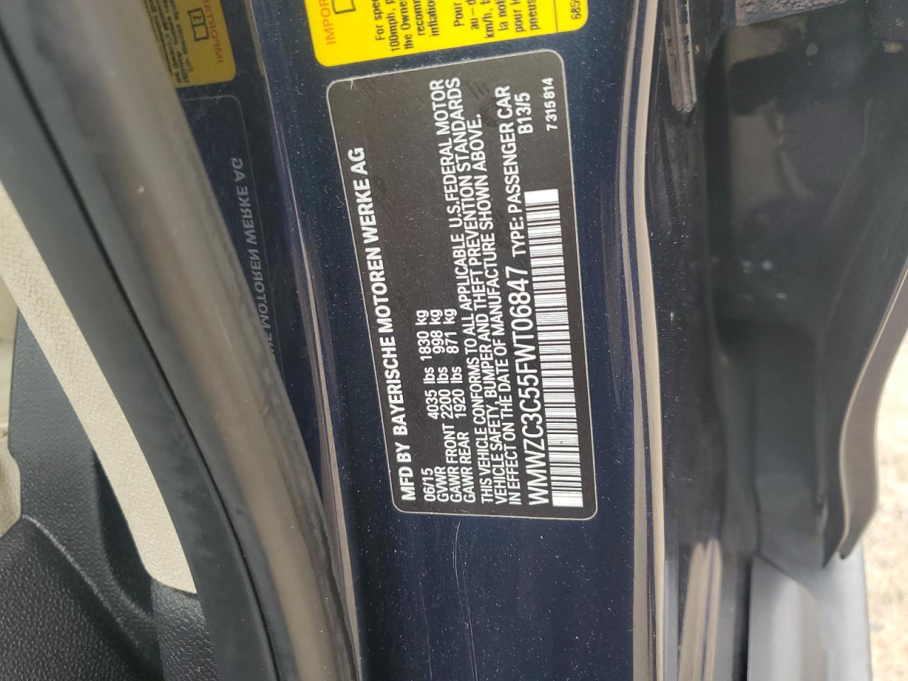 2015 Mini Cooper S Countryman VIN: WMWZC3C55FWT06847 Lot: 93850595