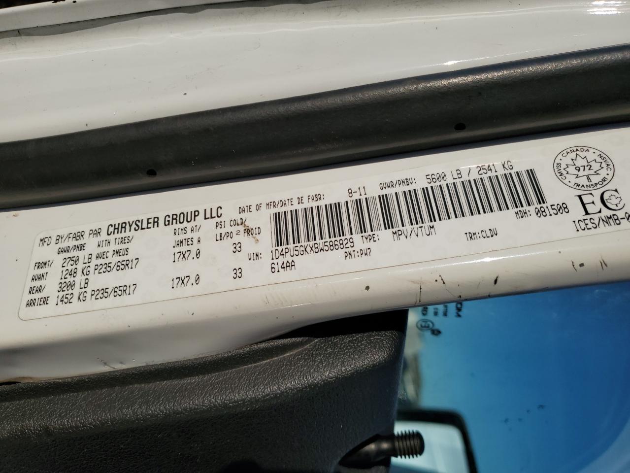 2011 Dodge Nitro Sxt VIN: 1D4PU5GKXBW586829 Lot: 92222385