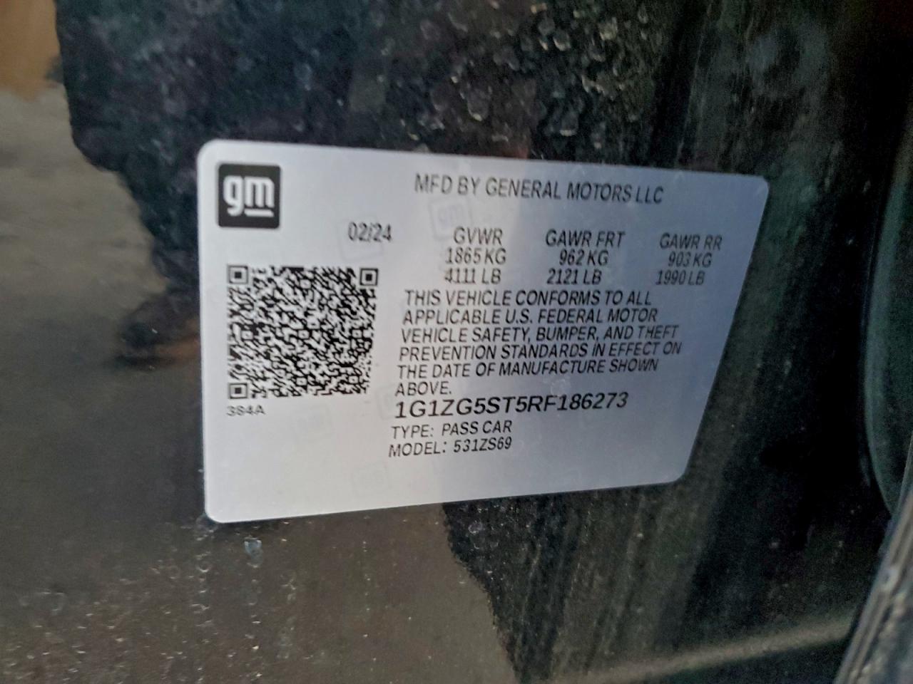 2024 Chevrolet Malibu Rs VIN: 1G1ZG5ST5RF186273 Lot: 93253485