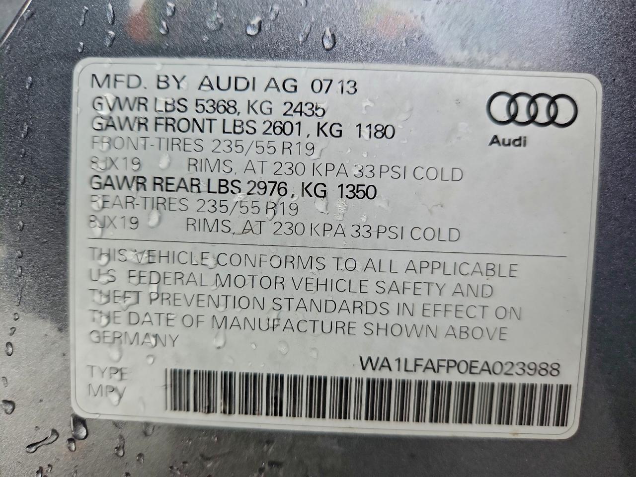 2014 Audi Q5 Premium Plus VIN: WA1LFAFP0EA023988 Lot: 94550985