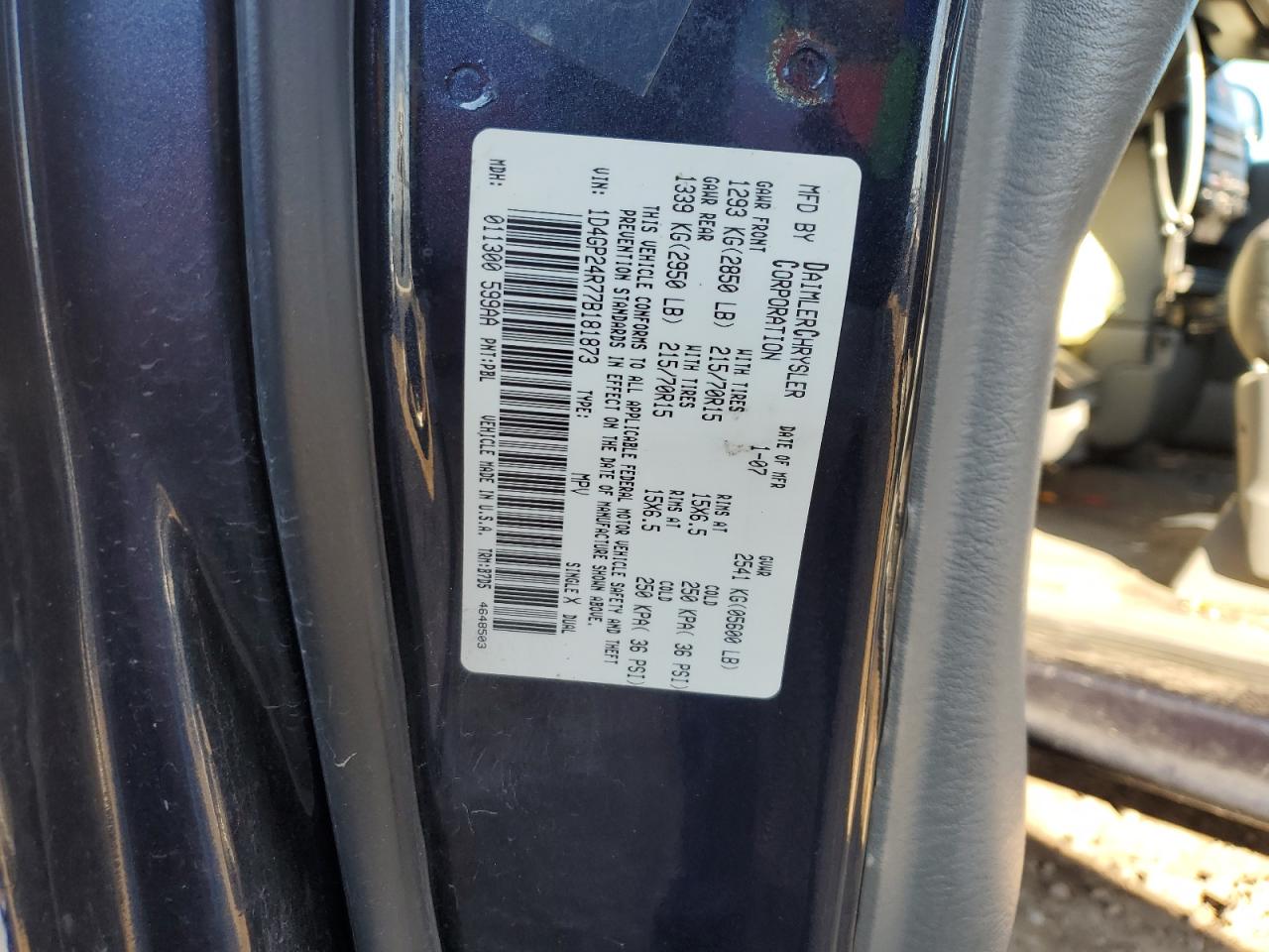 2007 Dodge Grand Caravan Se VIN: 1D4GP24R77B181873 Lot: 92806685