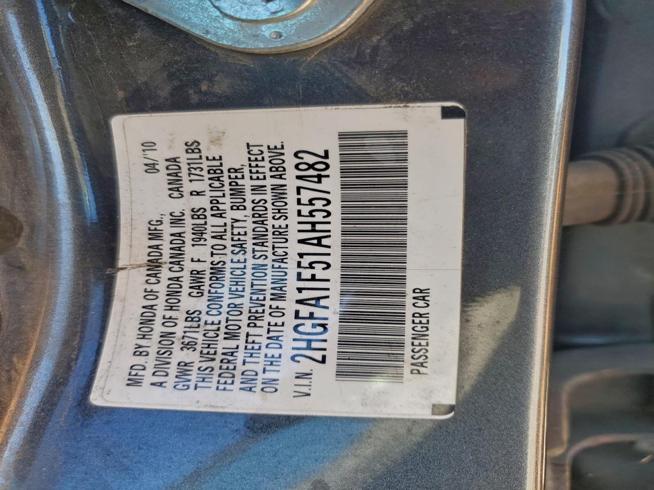 2010 Honda Civic Lx VIN: 2HGFA1F51AH557482 Lot: 93073365