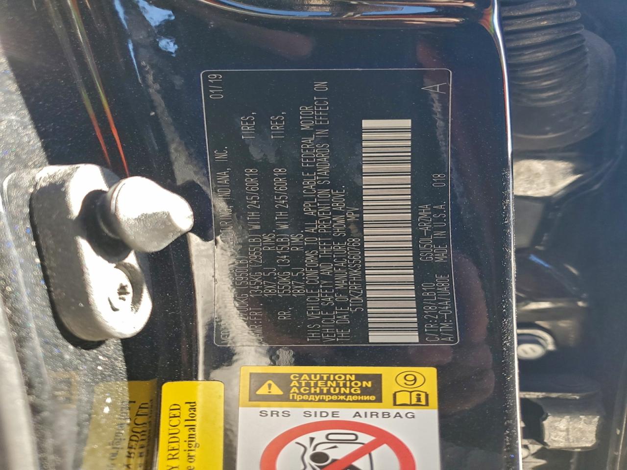 2019 Toyota Highlander Se VIN: 5TDKZRFHXKS560768 Lot: 93773465