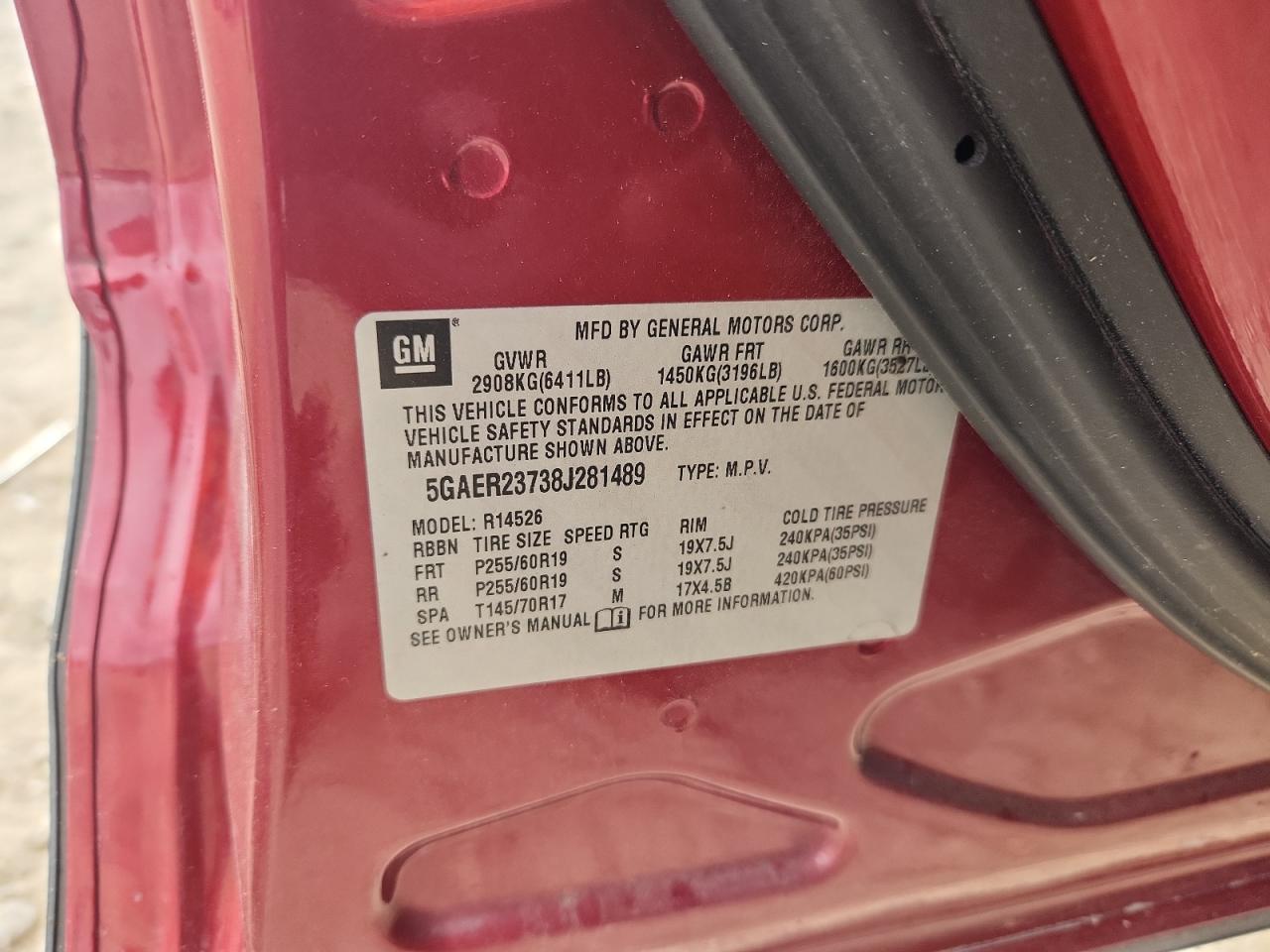 2008 Buick Enclave Cxl VIN: 5GAER23738J281489 Lot: 82501965