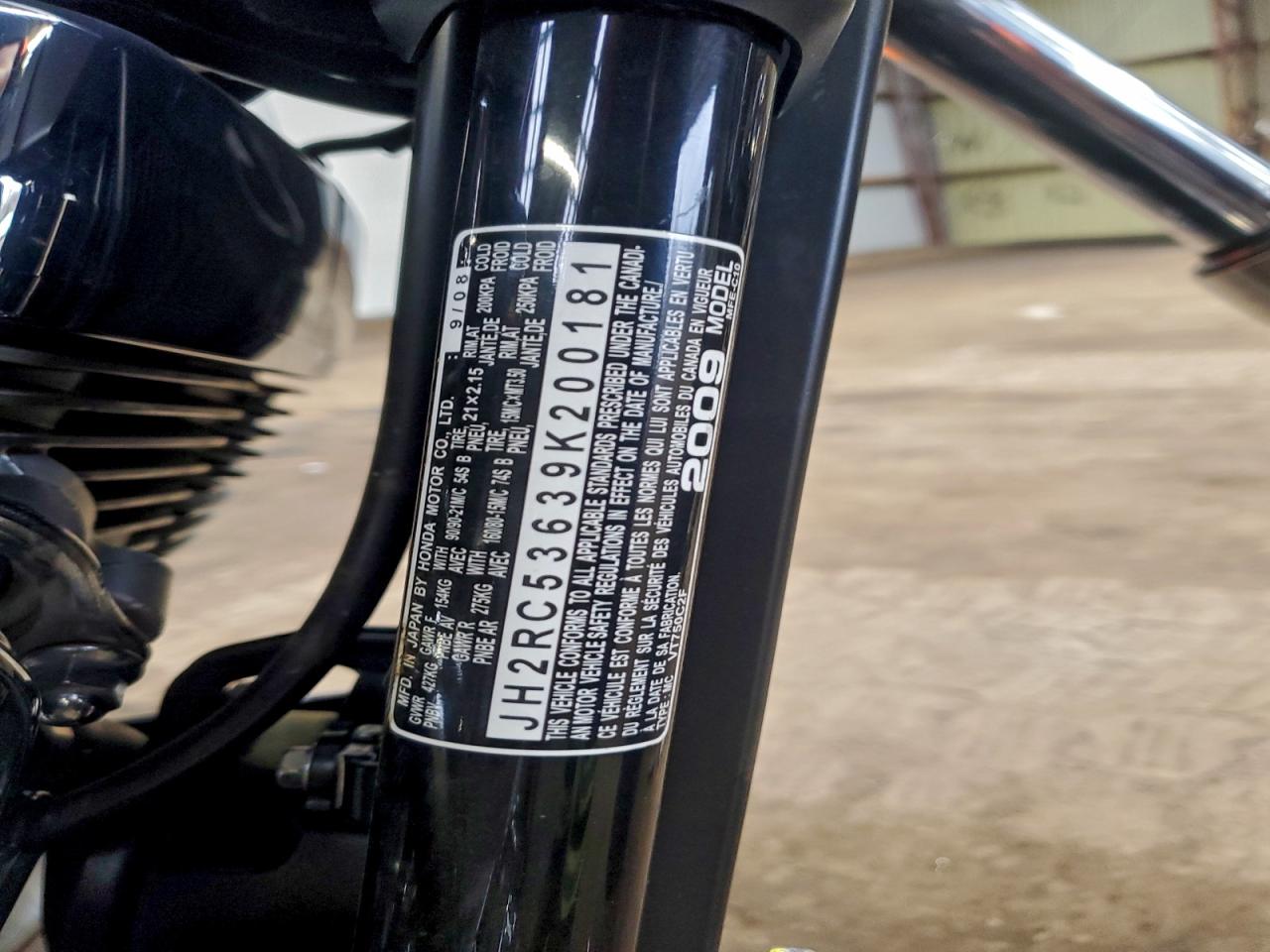 2009 Honda Vt750 C2F VIN: JH2RC53639K200181 Lot: 94153075