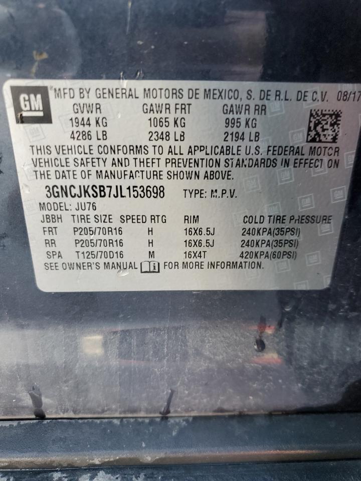 2018 Chevrolet Trax Ls VIN: 3GNCJKSB7JL153698 Lot: 92456275