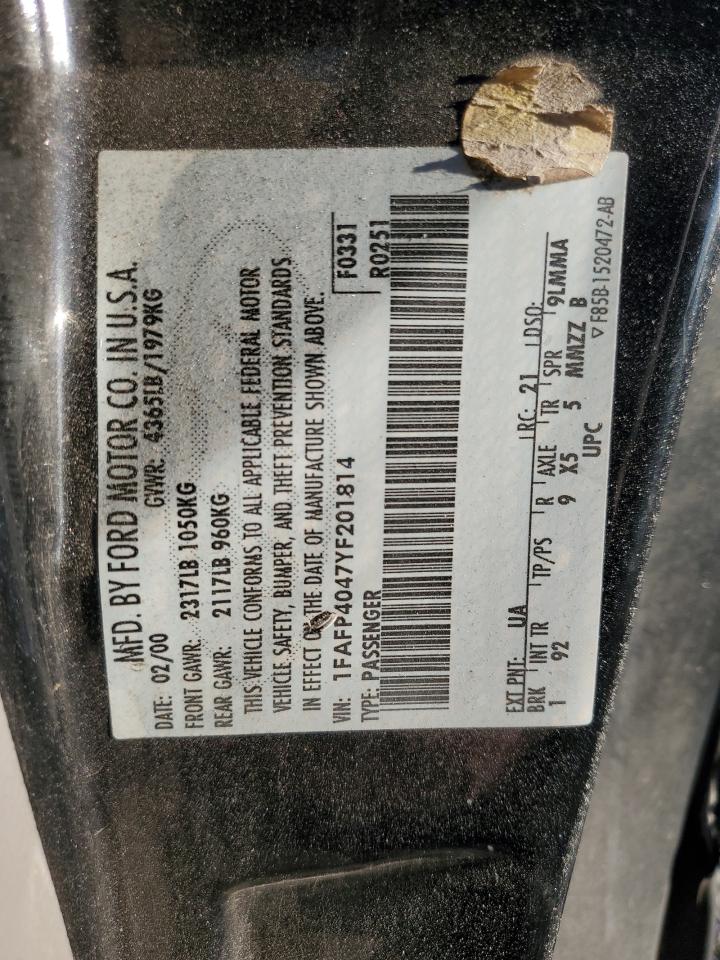 2000 Ford Mustang VIN: 1FAFP4047YF201814 Lot: 92376965