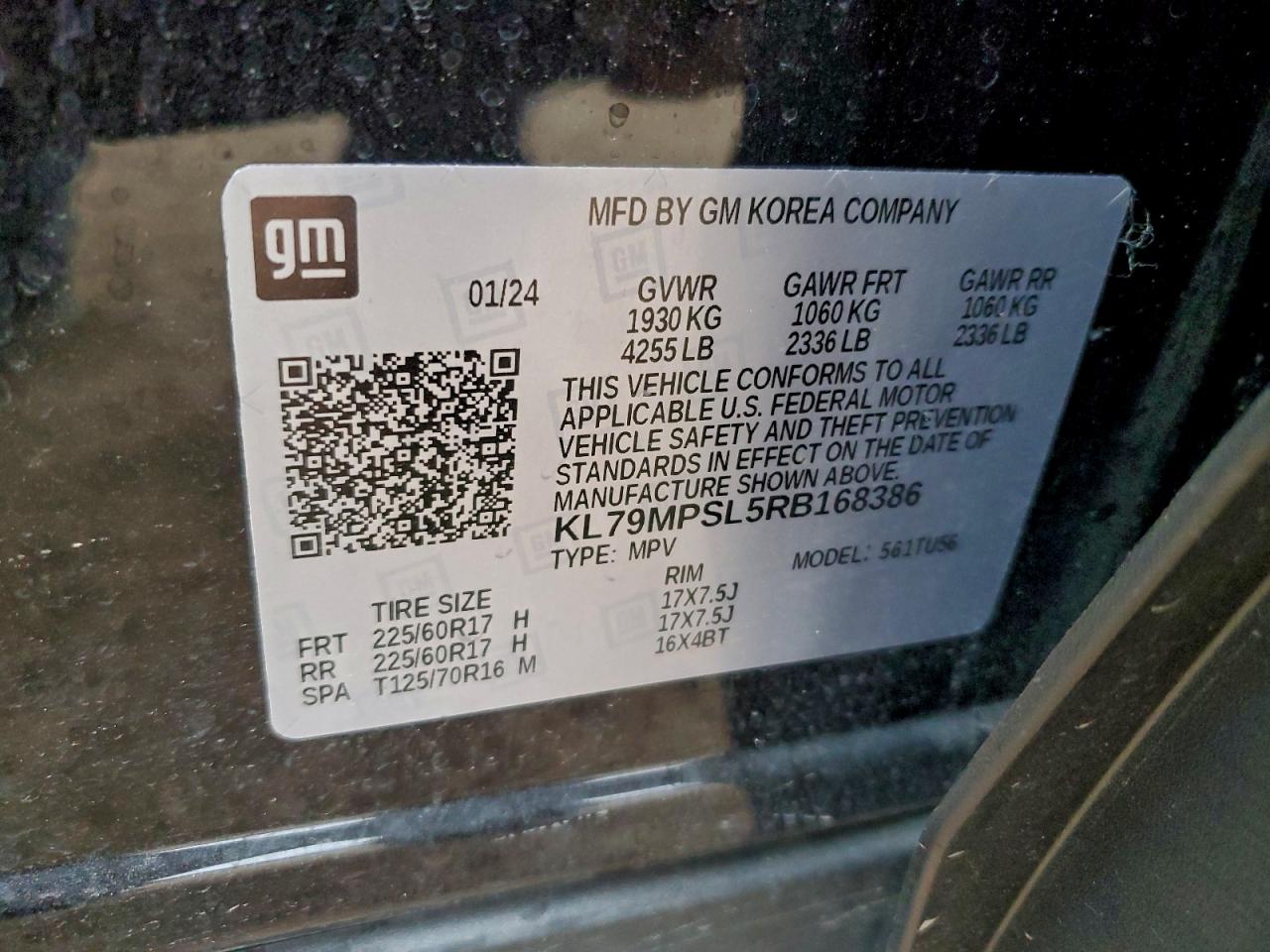 2024 Chevrolet Trailblazer Lt VIN: KL79MPSL5RB168386 Lot: 93638505