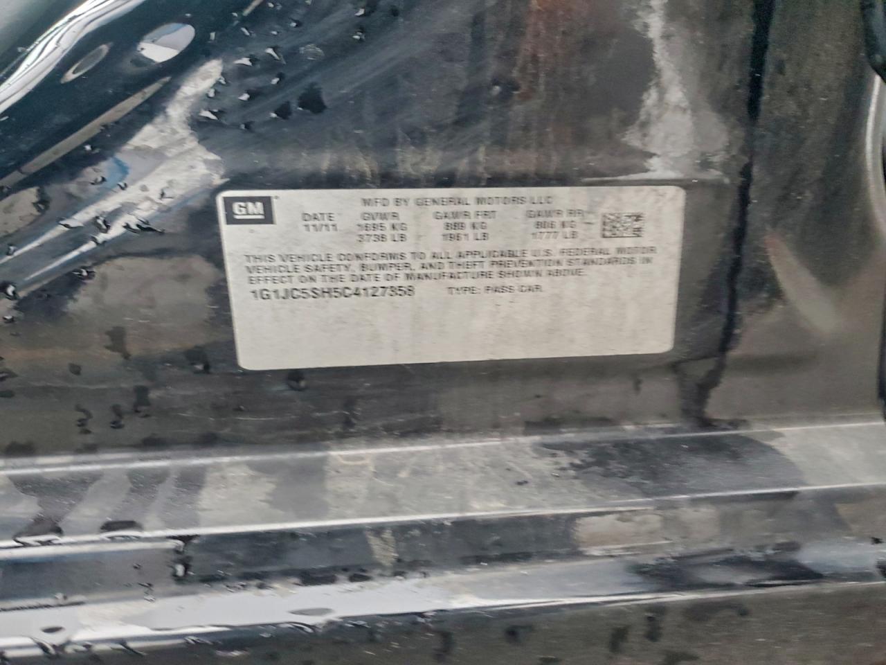 2012 Chevrolet Sonic Lt VIN: 1G1JC5SH5C4127358 Lot: 94261465