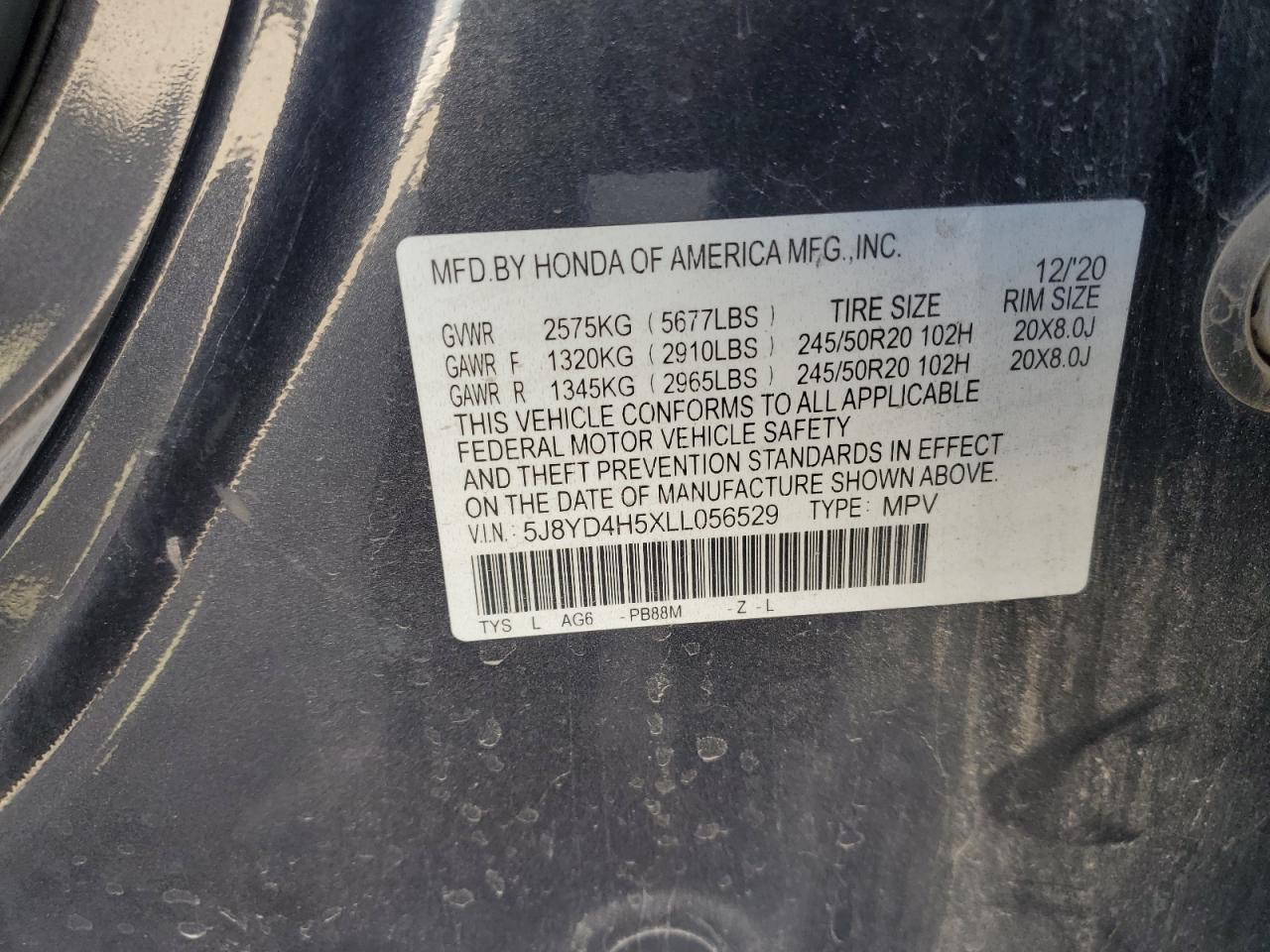 2020 Acura Mdx Technology VIN: 5J8YD4H5XLL056529 Lot: 91436815