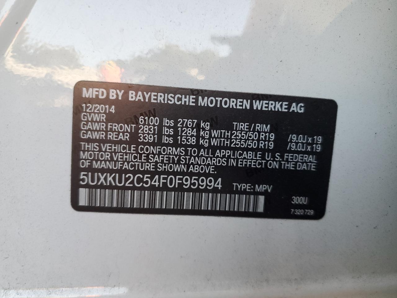 2015 BMW X6 xDrive35I VIN: 5UXKU2C54F0F95994 Lot: 93351645