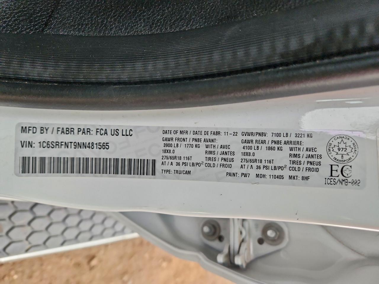 2022 Ram 1500 Tradesman VIN: 1C6SRFNT9NN481565 Lot: 94124575