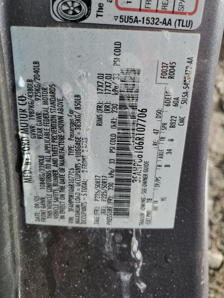 2006 Ford Fusion Sel VIN: 3FAHP08106R107706 Lot: 93223995