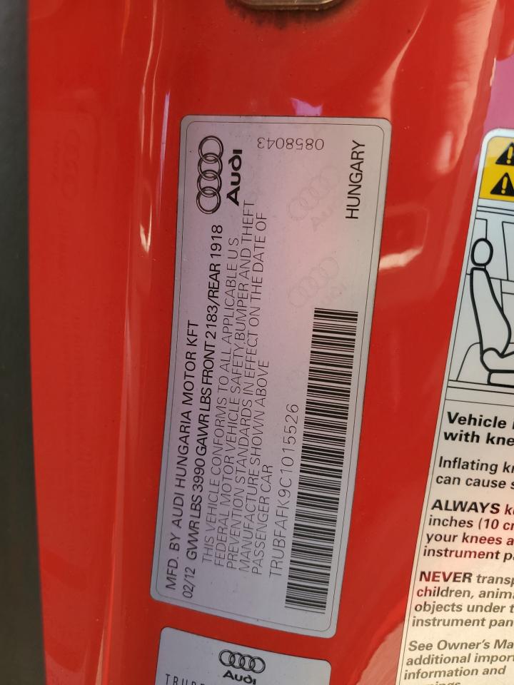 2012 Audi Tt Premium Plus VIN: TRUBFAFK9C1015526 Lot: 90927955