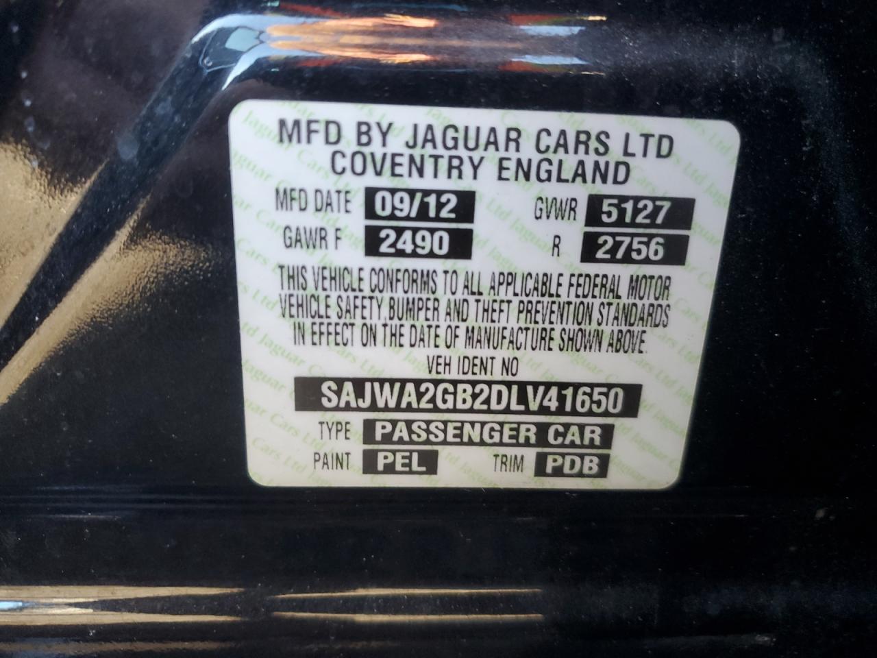 2013 Jaguar Xjl Portfolio VIN: SAJWA2GB2DLV41650 Lot: 92795065