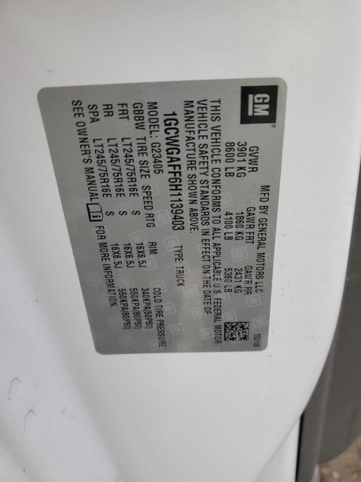 2017 Chevrolet Express G2500 Delivery Van VIN: 1GCWGAFF6H1139403 Lot: 94105035