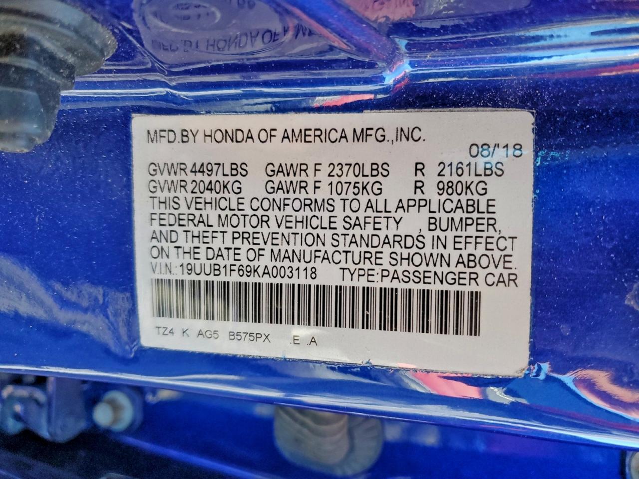 2019 Acura Tlx Technology VIN: 19UUB1F69KA003118 Lot: 94084435