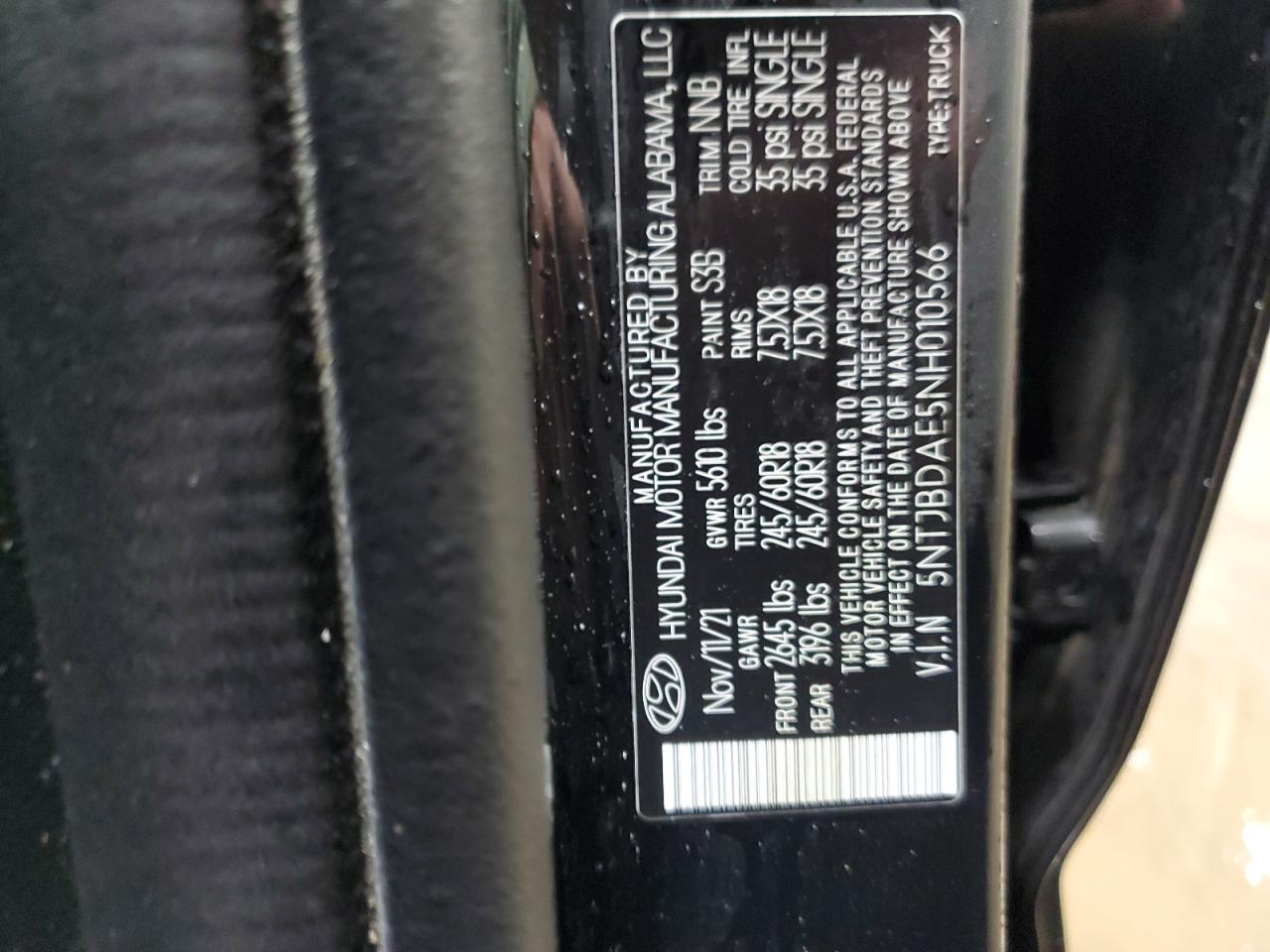 2022 Hyundai Santa Cruz Sel VIN: 5NTJBDAE5NH010566 Lot: 93912805