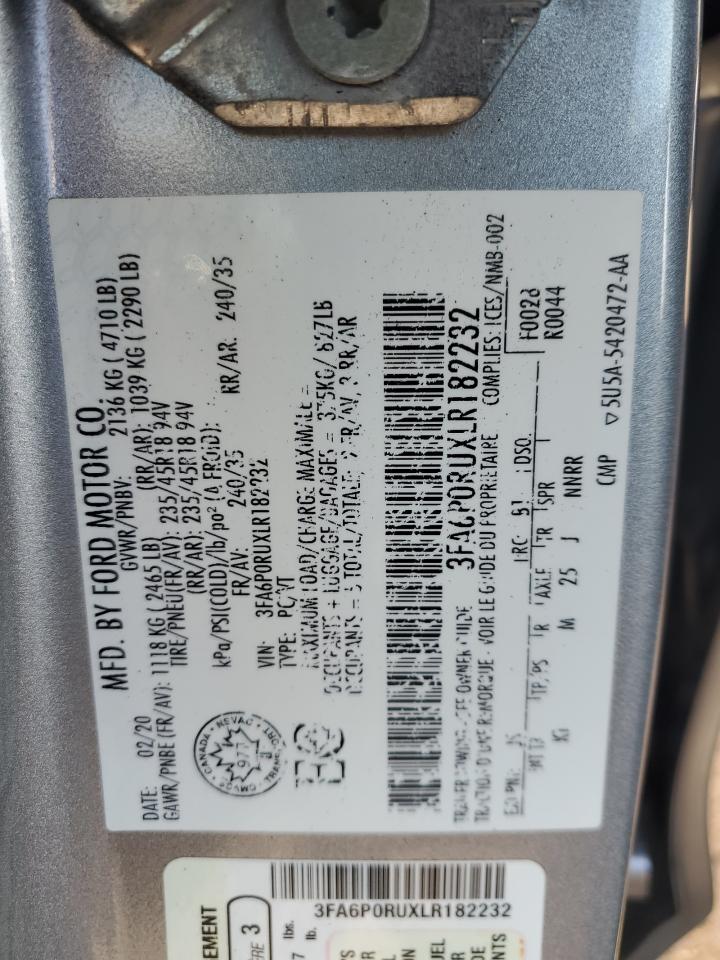 2020 Ford Fusion Titanium VIN: 3FA6P0RUXLR182232 Lot: 85392535