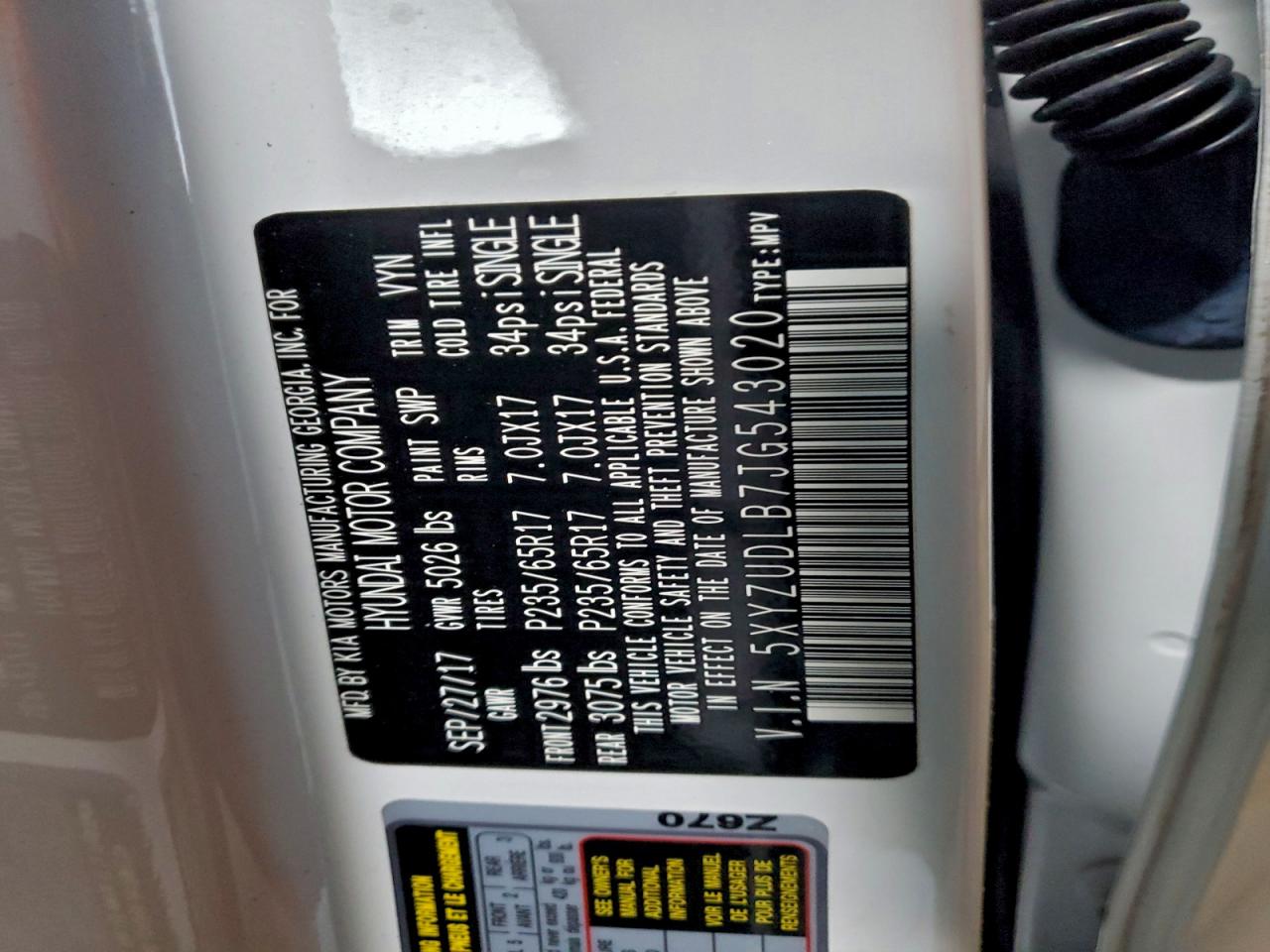 2018 Hyundai Santa Fe Sport VIN: 5XYZUDLB7JG543020 Lot: 93628565