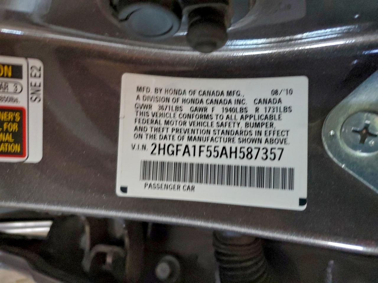 2010 Honda Civic Lx VIN: 2HGFA1F55AH587357 Lot: 93448945