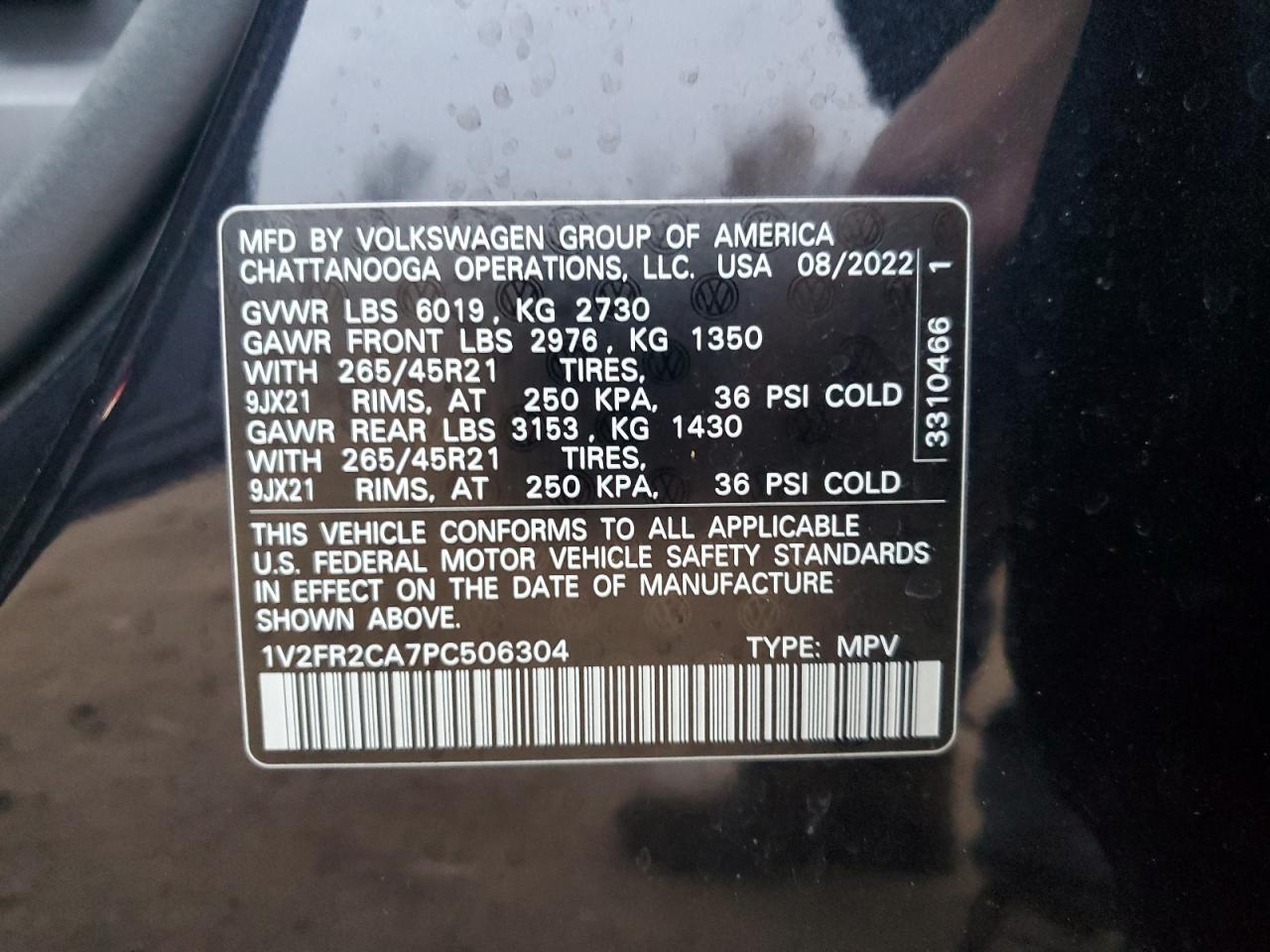 2023 Volkswagen Atlas Sel Premium R-Line VIN: 1V2FR2CA7PC506304 Lot: 94026095