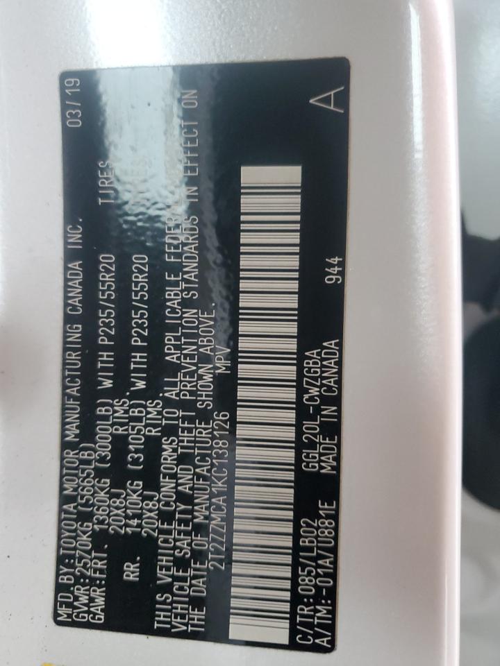 2019 Lexus Rx 350 Base VIN: 2T2ZZMCA1KC138126 Lot: 93820375